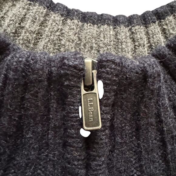 L.L. Bean Shetland Wool Sweater Men's Sz Large Navy 1/4 Zip Elbow Patch Grandpa - Picture 4 of 9